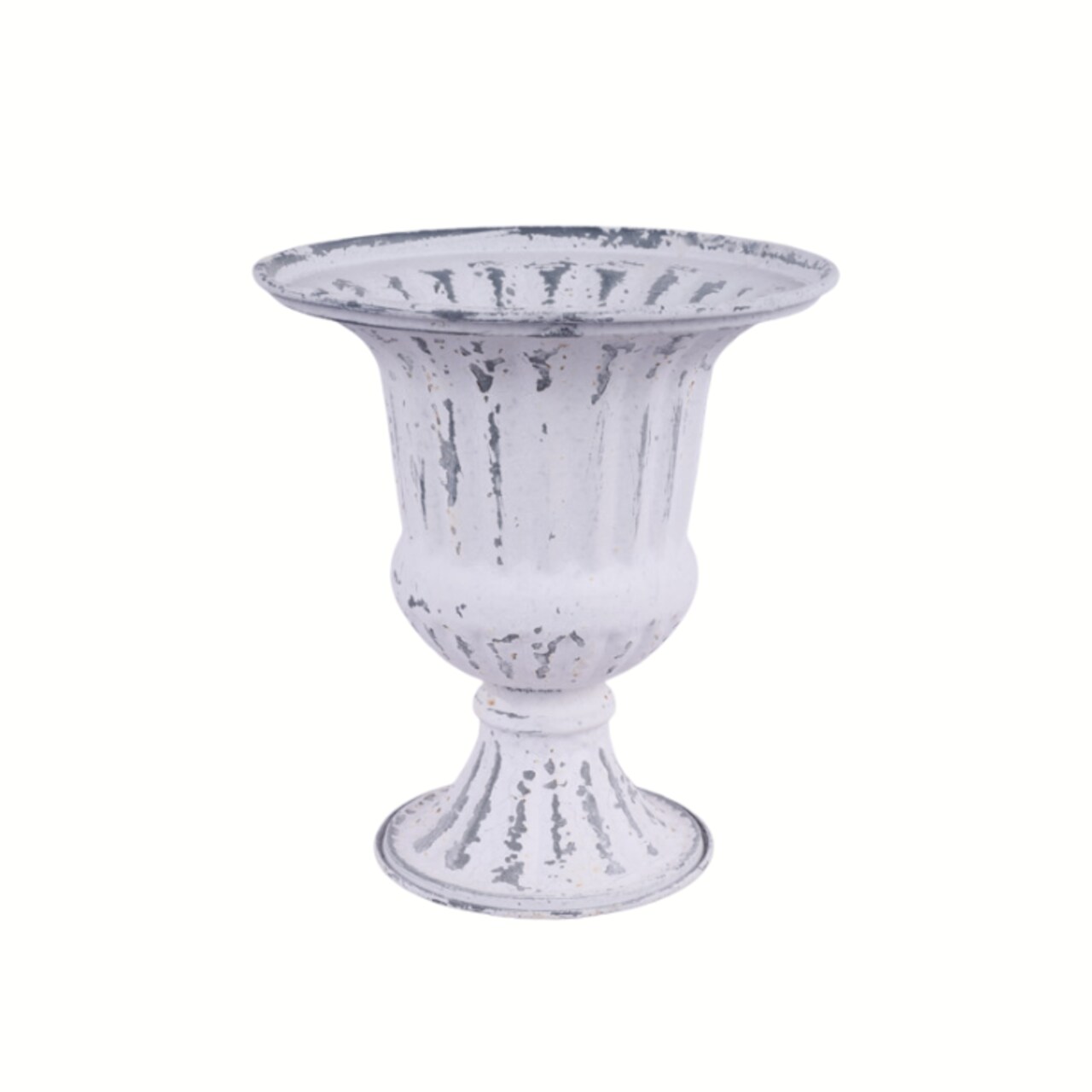 Antique White Tin Compote Vase | 9" Distressed Pedestal Bowl for Floral Decor